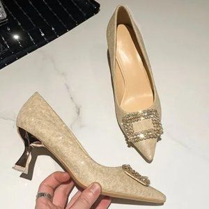 New rhinestone high heels, crystal sequins, pointed single shoes